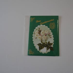 Carte Verte  avec bouquet de roses et feuillages