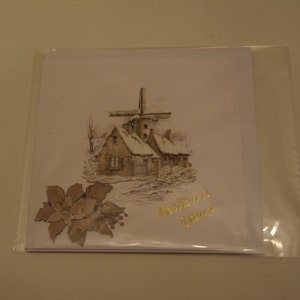 Carte Noel maisons et moulin sous la neige
