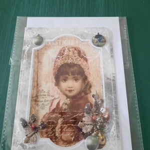 Carte Noel Vintage buste de petite fille