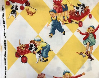 Vintage collectible fabric / Michael Miller Dick and Jane Harlequin (BTHY) 50x110cm coupon, retro fabric COLLECTOR!