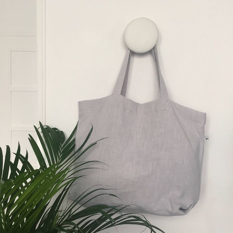 Grey washed linen cabas with zipped inner pocket image 2