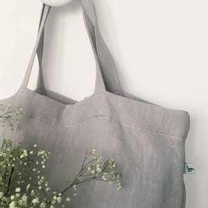 Grey washed linen cabas with zipped inner pocket image 1