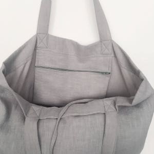 Grey washed linen cabas with zipped inner pocket image 3