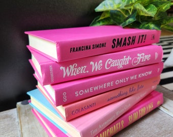 Pink Books For Trendy Bookshelf Decoration | Girly Shades of Pink Bedroom Ideas | Bright Staging Hardcover Bundle | Real Used Hardbacks