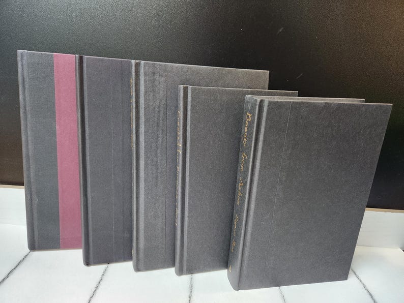 以下が含まれることがあります： 黒い表紙に金色の文字が書かれたハードカバーの本が5冊。右端の本の背表紙には「Beauty from Ashes」というタイトルが書かれている。