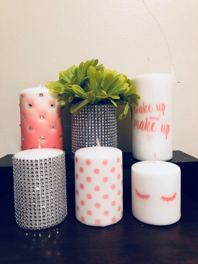 Rose gold candles set and rhinestones vase with flowers 5 candles and glass vase Eyelashes polka dot wake up and make up quotes candles rose gold candles set and rhinestones ref=landingpage similar listing bot 15