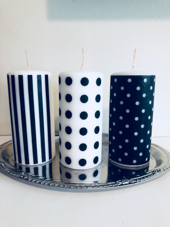 Stripes And Polka Dots Candles Room Decor Black And White Etsy