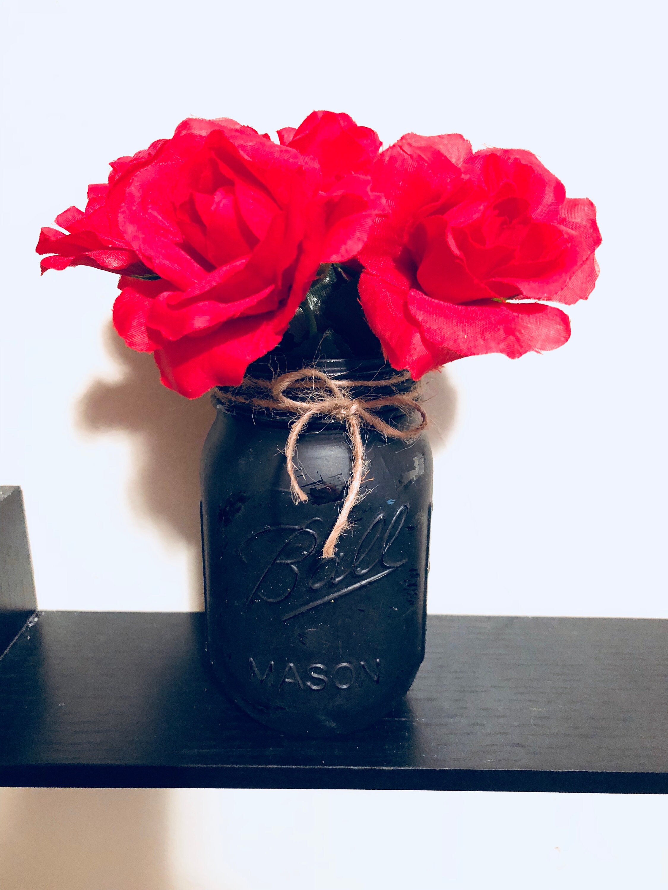 Black Mason jars decor with flowers Red roses decor Mason Etsy