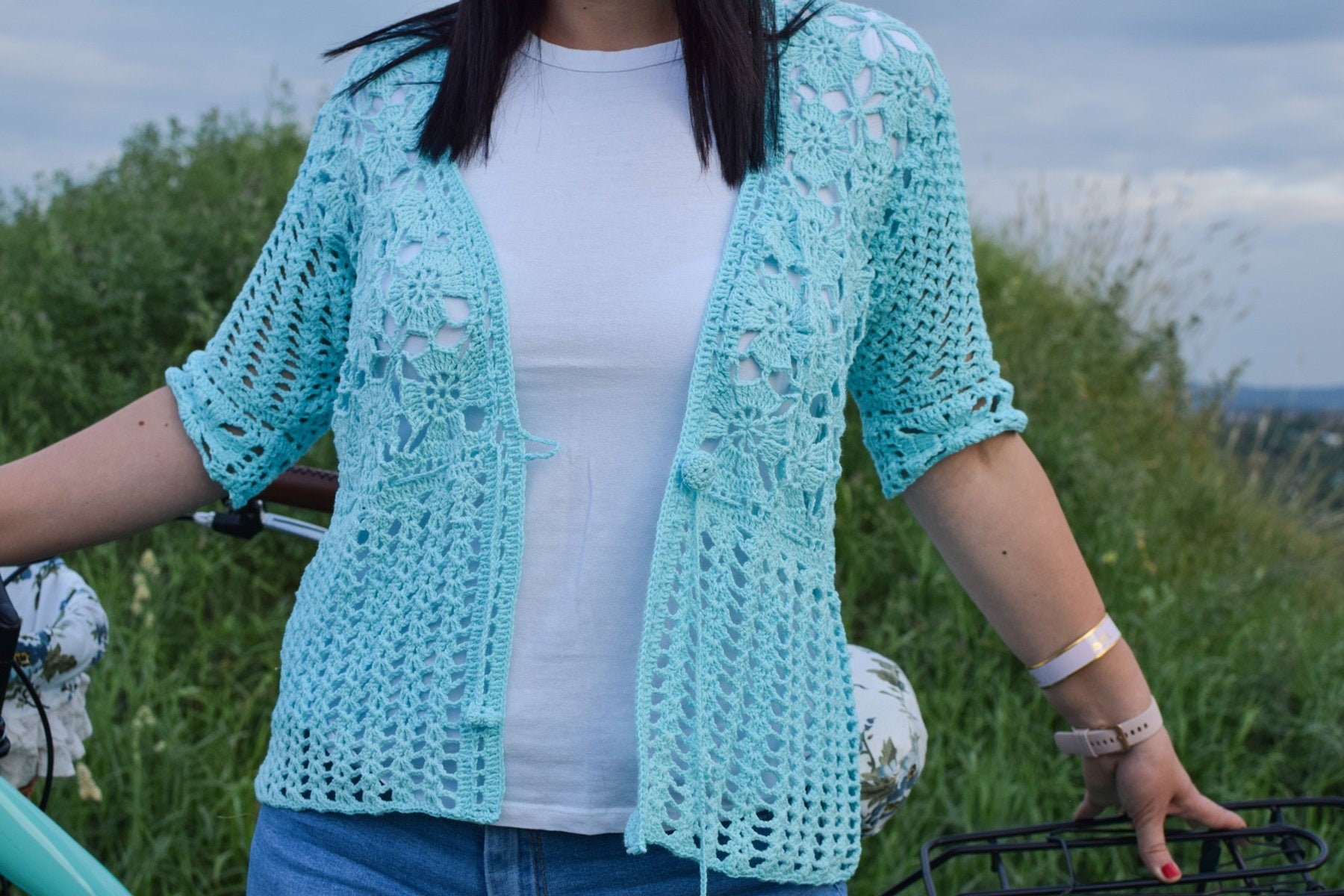 summer Crochet Green Cardigan/lace 