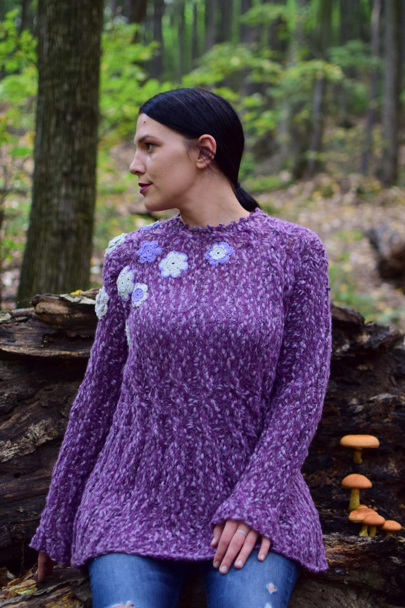 Colorful blouse/ sweater with flowers/ knitted top/long Etsy