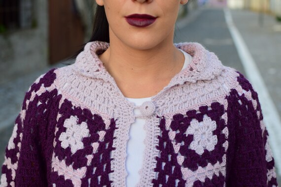 Pull manches longues cardigan crochet femme manches cloche poncho capes violettes veste femme crochet cardigan lilas pull carre grand mere Etsy France