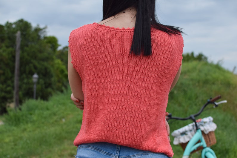 light red summer blousecrochet women topknitted red blousesleeveless topred topsummer toplace blouse