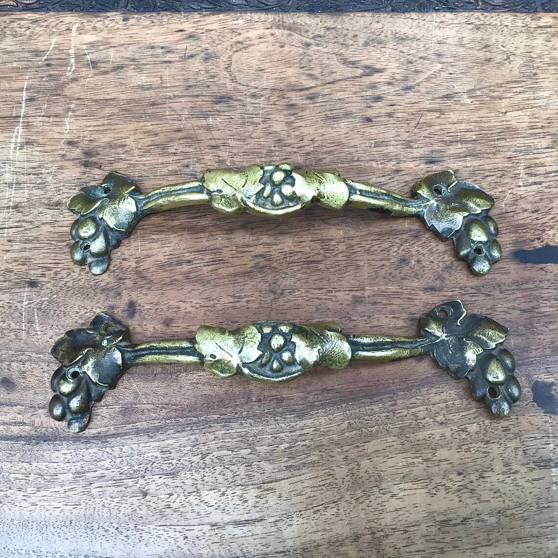 Pair Antique Wine Drawer Pulls in solid Vintage Brass Etsy