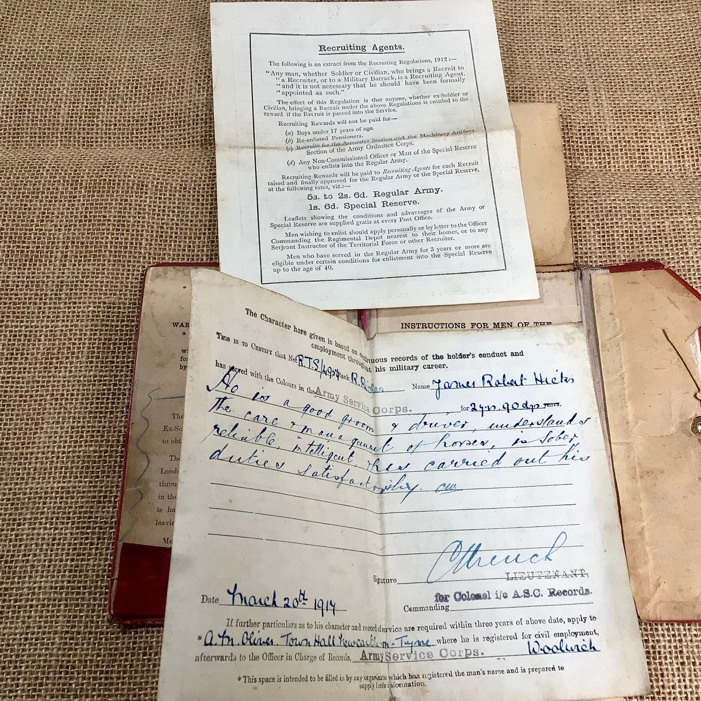 WW1 Soldier's Discharge Papers A S C Remount Specials Etsy UK