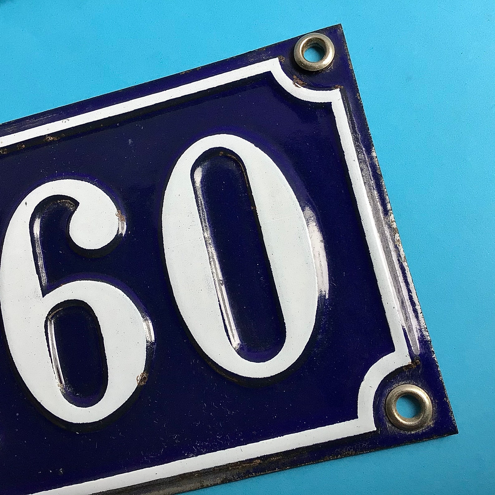 Vintage French Enamel House Number Traditional White on Blue Etsy