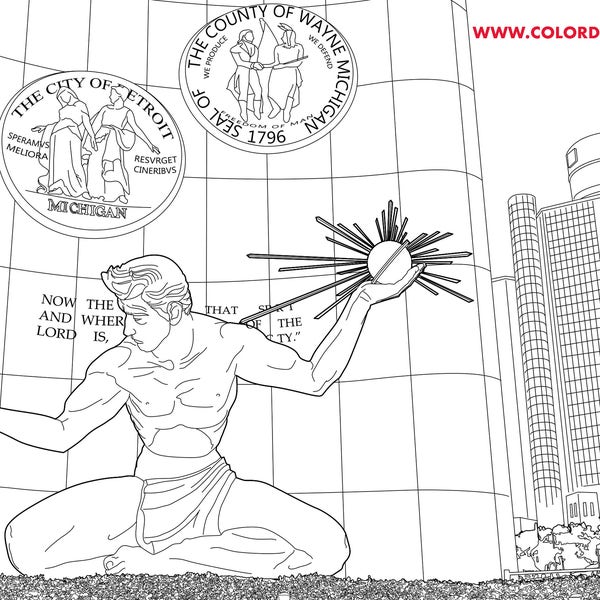 COLORDETROIT Spirit of Detroit Coloring Page