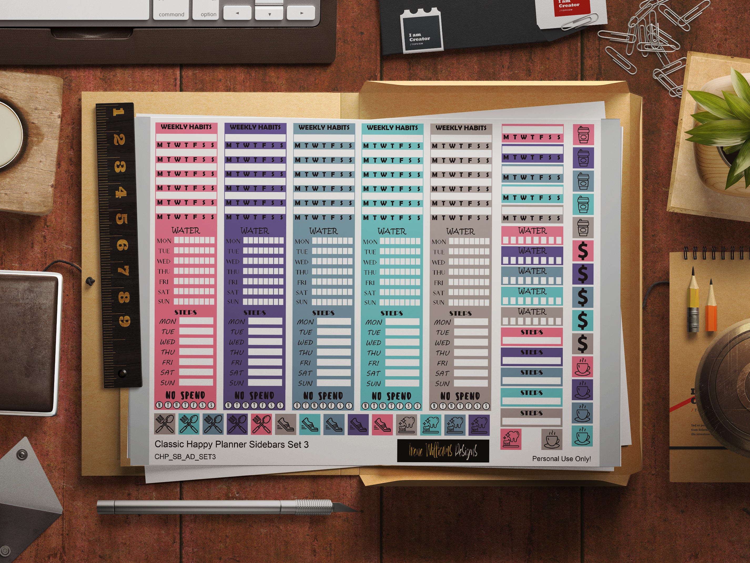 Classic Happy Planner Sidebar, Tracker, and Icon Stickers Set 3 for ...