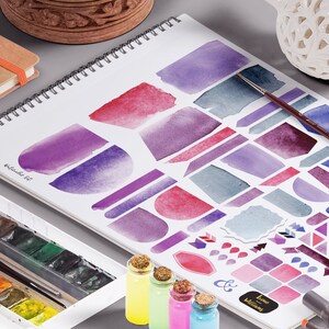 Ensemble aquarelle, bleu violet rouge, autocollants classiques Happy Planner, usage personnel uniquement image 2