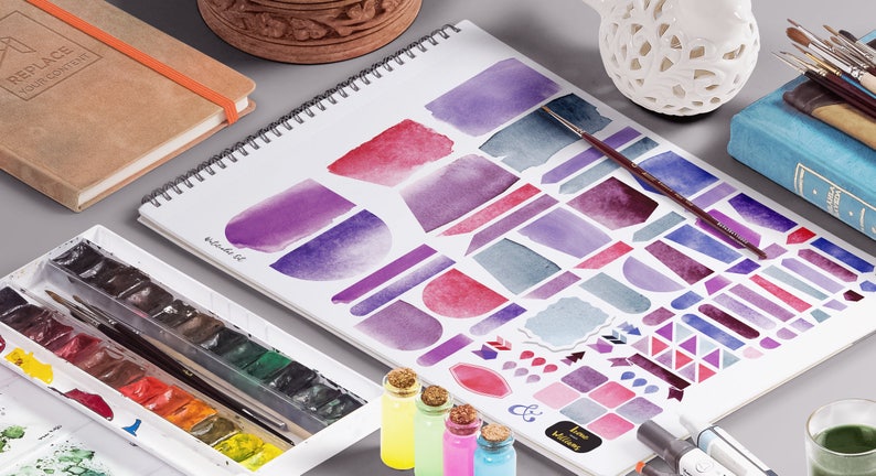 Ensemble aquarelle, bleu violet rouge, autocollants classiques Happy Planner, usage personnel uniquement image 2