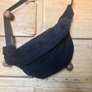 Black corduroy fanny pack
