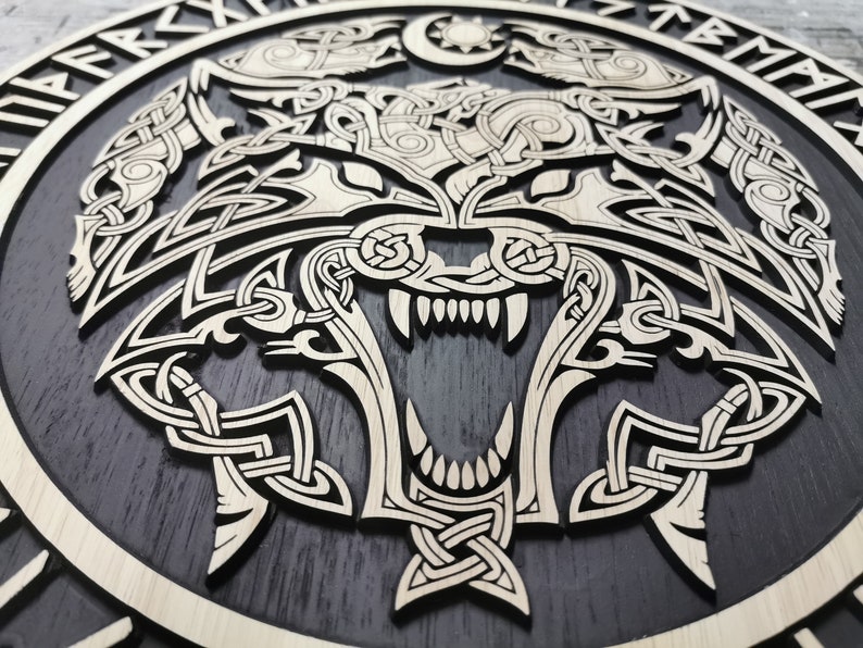 Viking wolf of ragnarok wood wall art nordic mythology viking Etsy