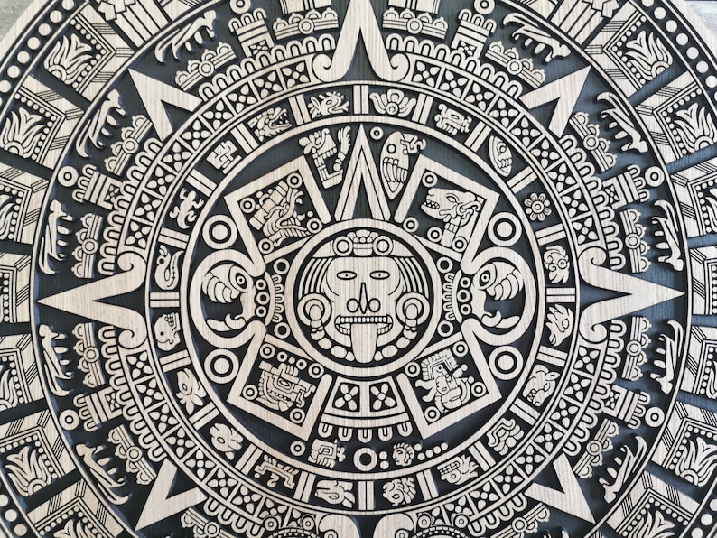 Aztec Calendar black wood carved wall art aztec amazing Etsy