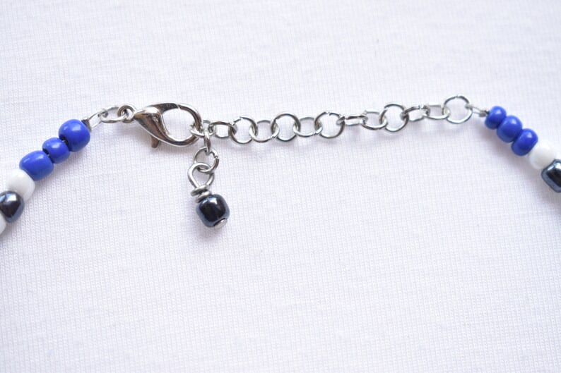 Seed Bead Glass Choker Necklace Blue White Black Glass Adjustable Necklace Beaded Glass Patterned Choker Necklace Gift for Her