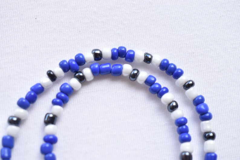 Seed Bead Glass Choker Necklace Blue White Black Glass Adjustable Necklace Beaded Glass Patterned Choker Necklace Gift for Her
