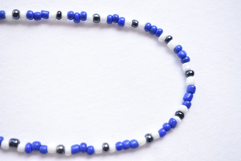 Seed Bead Glass Choker Necklace Blue White Black Glass Adjustable Necklace Beaded Glass Patterned Choker Necklace Gift for Her
