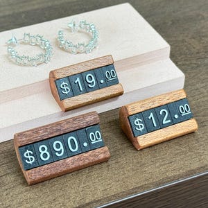 Etiqueta de precio, letrero de precio, etiqueta de precio pequeña, etiqueta de precio para exhibición de joyas, soporte de mostrador, precio en dólares con números y letras, kit de bloques para tienda minorista
