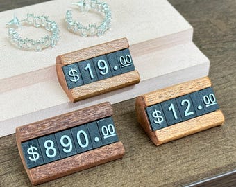 Walnut Price Tag: Adjustable Number Blocks for Retail Display