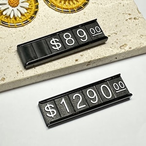 Etiqueta de precio, signo de precio, etiqueta de precio pequeña, etiqueta de precio para exhibición de joyería, soporte de mostrador, precio en dólares con letras numéricas, kit de bloques para tienda minorista