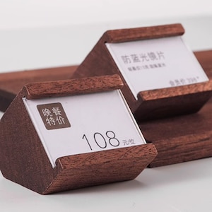 Sinal de informações do produto, etiqueta de preço, sinal de marca, etiqueta de preço de acrílico de madeira, etiqueta de preço, suporte de balcão, sinal de número, kit de bloco para loja de varejo