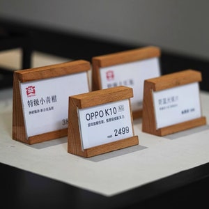 Business Name Sign, Price Tag, Brand Sign, Clear Acrylic Wooden Price Tag, Tag Display, Wooden Counter Stand, Block Kit for Retail Shop