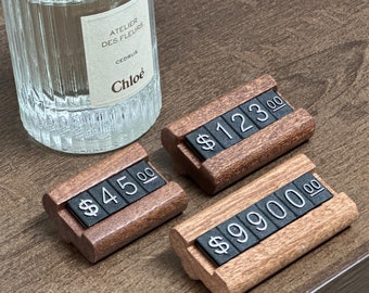 Walnut Price Tag: Silver Number Cubes for Retail Display