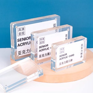 Suporte de marca, Etiqueta de preço, Sinal de marca, Sinal de marca em acrílico transparente, Adereços de fotografia de cosméticos, Suporte de balcão, Suporte de cartão de visita,