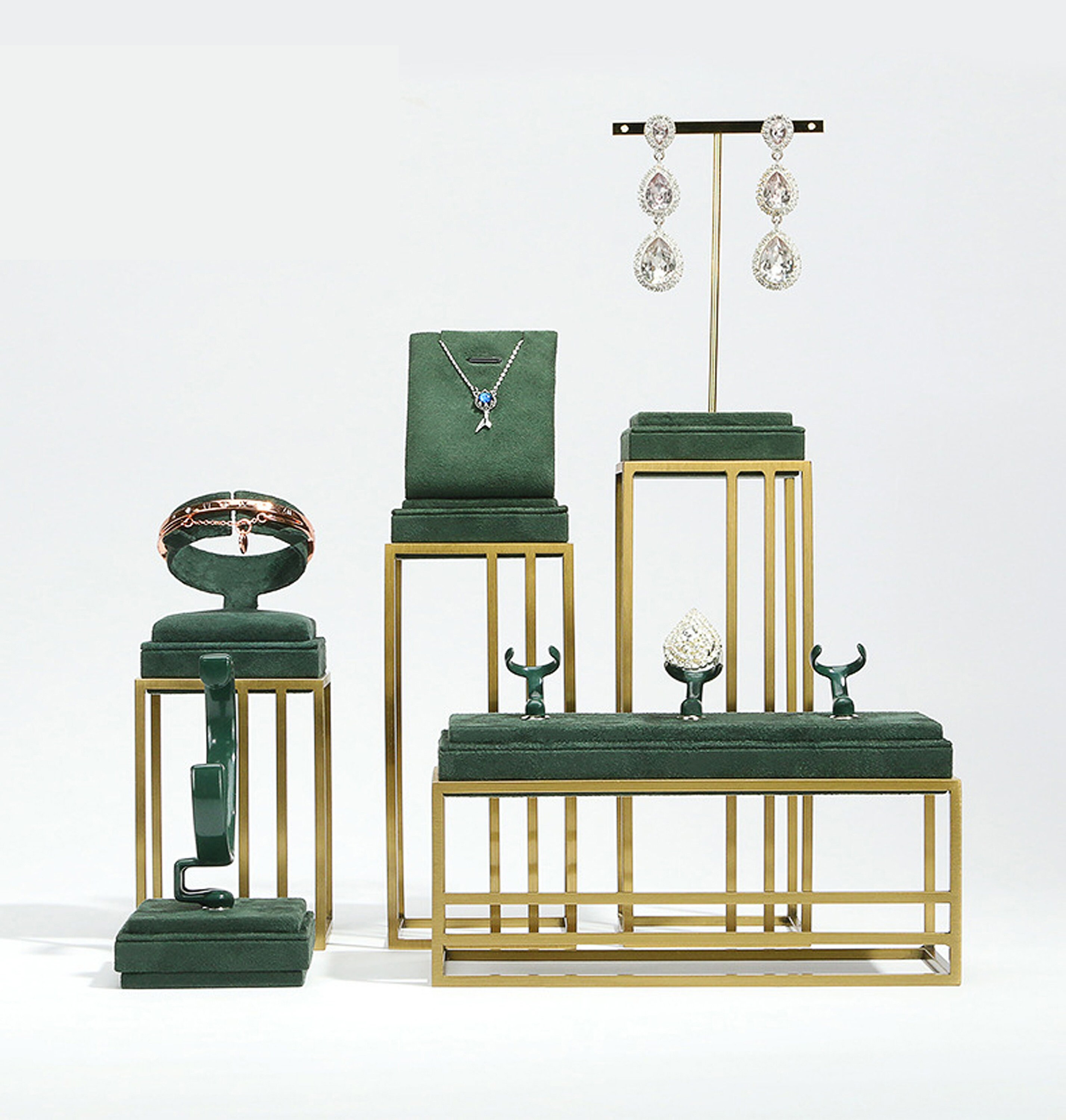 Dark Green Jewelry Display Set Velvet/metal Jewelry Display Etsy