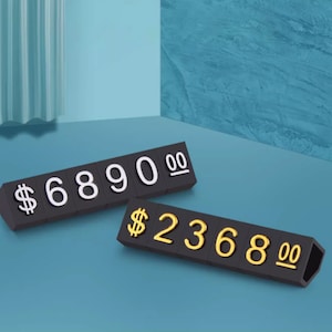 Etiqueta de precio, letrero de precio, etiqueta de precio pequeña, etiqueta de precio para exhibición de joyería, soporte de mostrador, precio en dólares con letras numéricas, kit de bloques para tienda minorista,