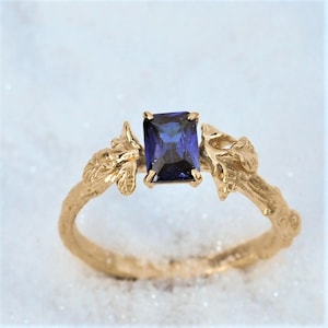 Sapphire Ring, Zircon Colored Sapphire, Unique Gold Ring, Gold Filled Ring, Gemstone Ring, Woodland Ring, Romantic Ring, Nature Ring, Delica