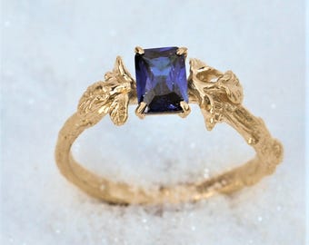 Sapphire Ring, Zircon Colored Sapphire, Unique Gold Ring, Gold Filled Ring, Gemstone Ring, Woodland Ring, Romantic Ring, Nature Ring, Delica
