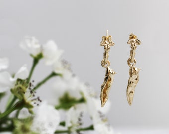 Gold Filled Earrings, Long Earrings, Nature Earrings, Organic Earrings, Woodland Earrings, Botanical Earrings, Dainty Earrings, Pea Earrings