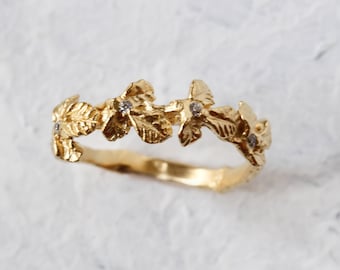 Gold Ring, Delicate Ring, Nature Ring, Romantic Ring, Woodland Ring, Leaf Ring, Flower Ring, Gold Filled Ring, Unique Ring, Twig Ring