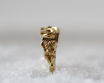 Love Ring, Letters Rings, Gold Love Ring, Unique Gold Ring, Leaf Ring, Woodland Ring, Romantic Ring, Nature Ring, Delicate Ring