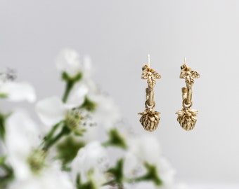 Leaf Earrings, Nature Earrings, Organic Earrings, Woodland Earrings, Botanical Earrings, Hoop Earrings, Gold Filled Earrings, Twig Earrings