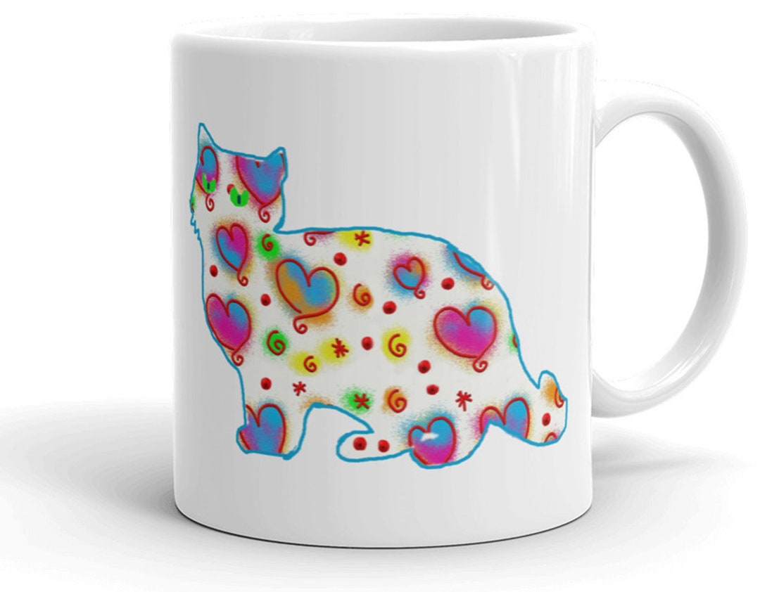 Cat Mug Design With Two Cats Around the Mug With Contemporary - Etsy