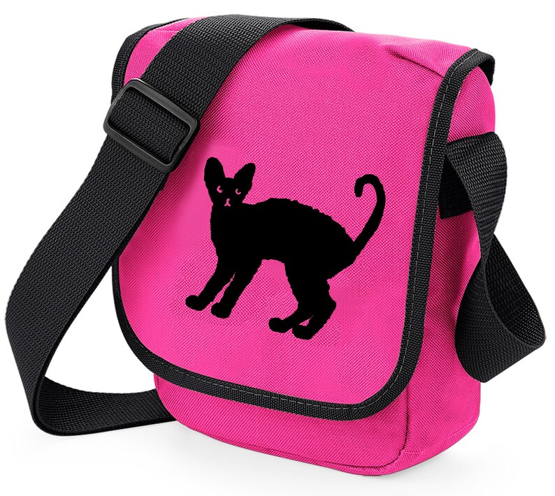 Zip pocket Colour Choices Cat Bag for Cat Lover Cornish Rex Silhouette Mini Messenger Shoulder Bags Ideal Gift for Cornish Rex Cat Owner
