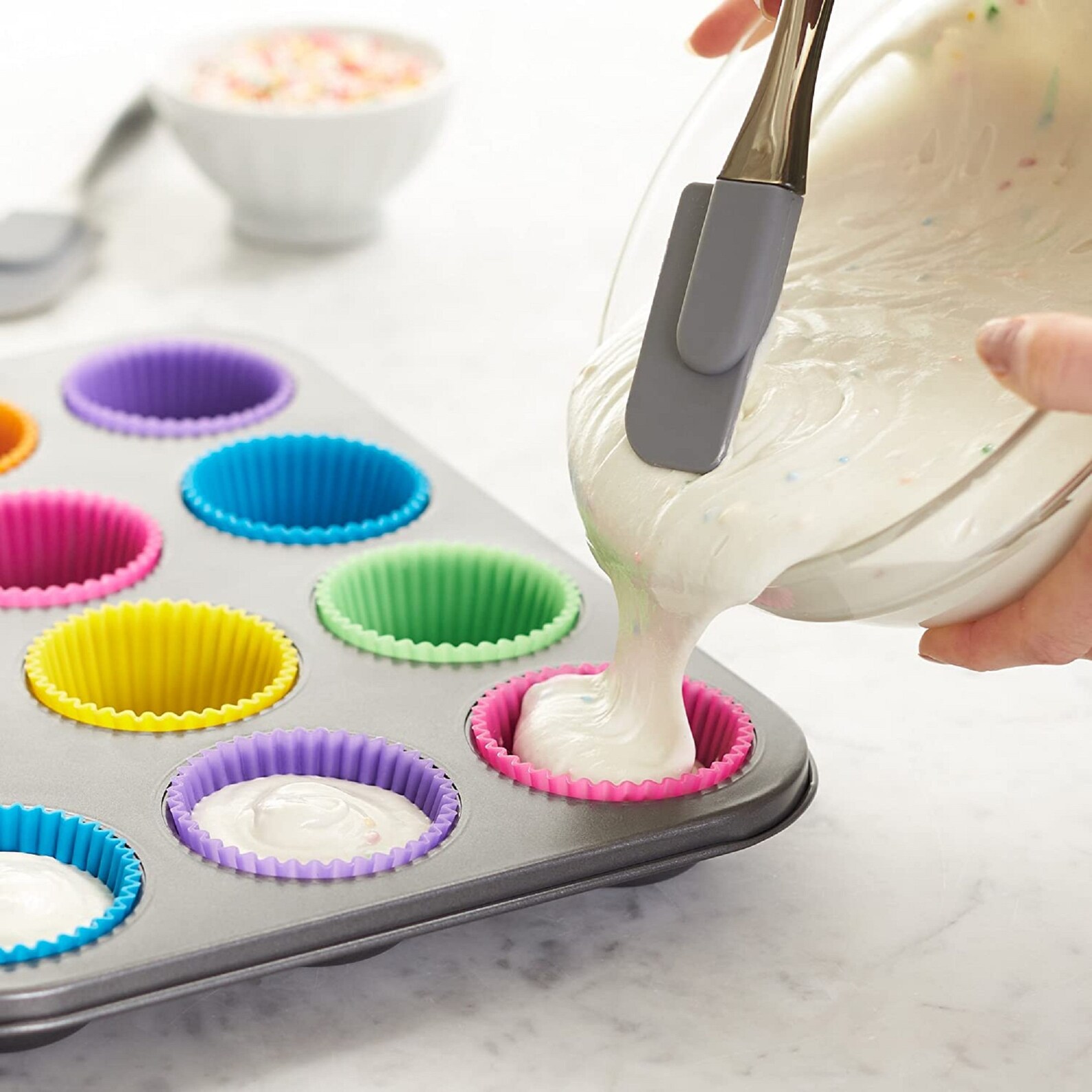 Silicon Baking Cups Molds Reusable Multi Color 12 Etsy