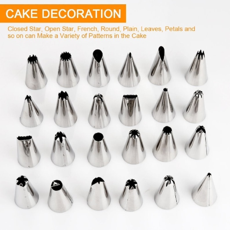 24 Piece Cake Decoration Icing Tips Set Cake Decorating Kits,Cakes Cupcakes Professional Stainless Steel Icing Tip Set