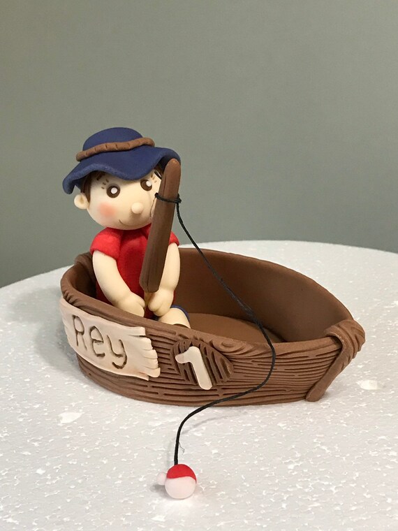 Little Boy In A Boat Fishing Fondant Cake Topper Etsy