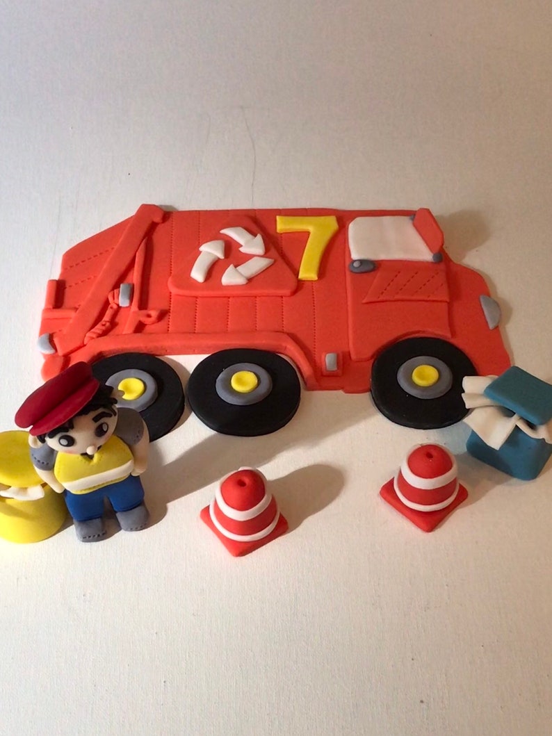 trash cans and cones garbage man Garbage Truck Recycle truck fondant cake topper set with truck